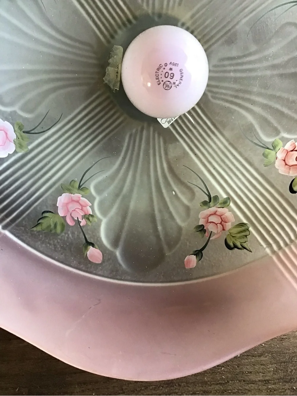 Vintage Cottagecore Pink & White Frosted Lamp with Handpainted Painted Roses